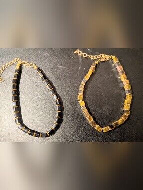 Gold and Black Beaded Bracelet Set - Natural Stones